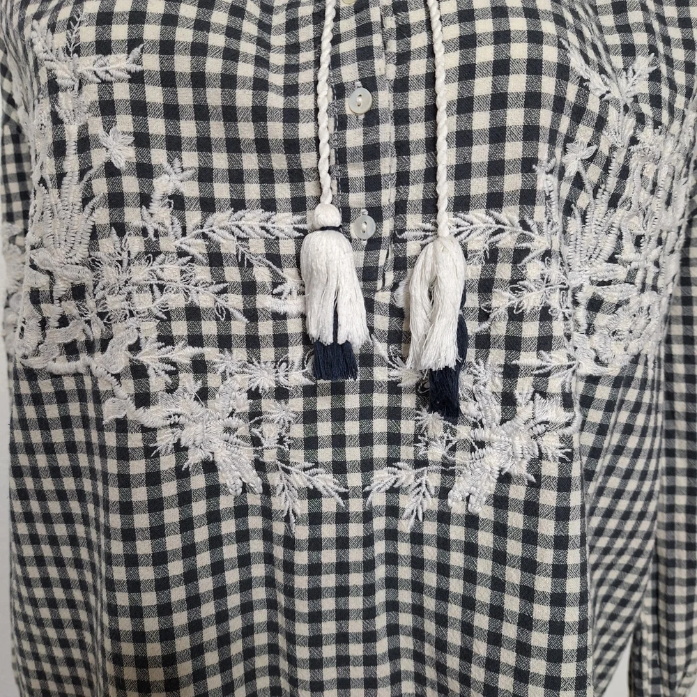 ZARA Trafaluc Gingham Coquette Cottagecore Bohemian Embroidered Babydoll Top M